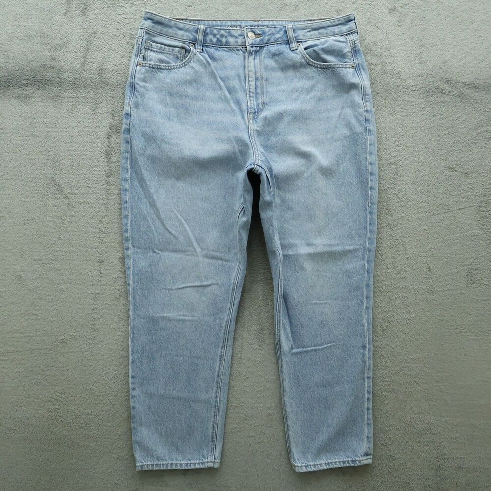 American Eagle Mom Jeans Womens Size 14S Blue High-Rise Strigid Denim 25" Inseam